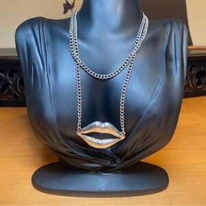 🍒3 for $33🍒 Lips Necklace Silver Tone